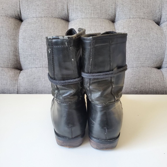 Steve Madden Women's Vegan Faux Leather Fringe Combat Boots Black - Picture 6 of 16